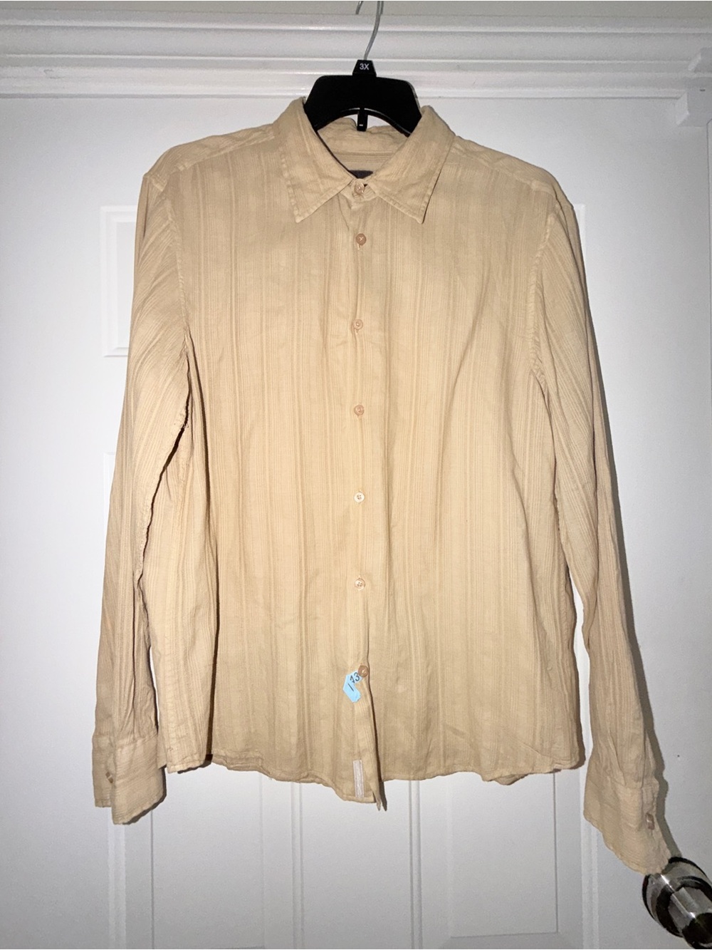 Armani Exchange Men’s Light Beige Long Sleeve Button-Up Shirt. Cotton/Linen. L